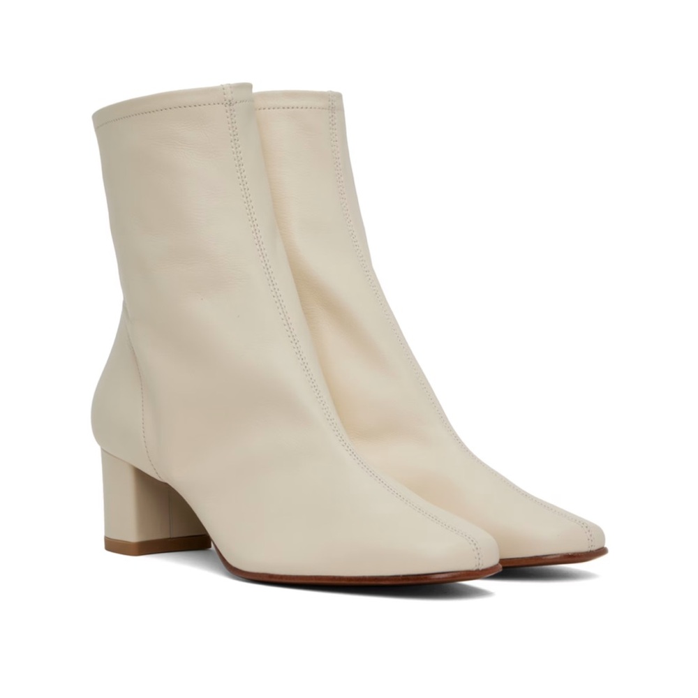 BY FAR Cream Sofia Heeled Boots Sleek Design